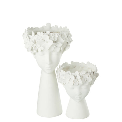 Bloempot Kop Resine Wit Small - Pot - J-Line - livinglovely.nl