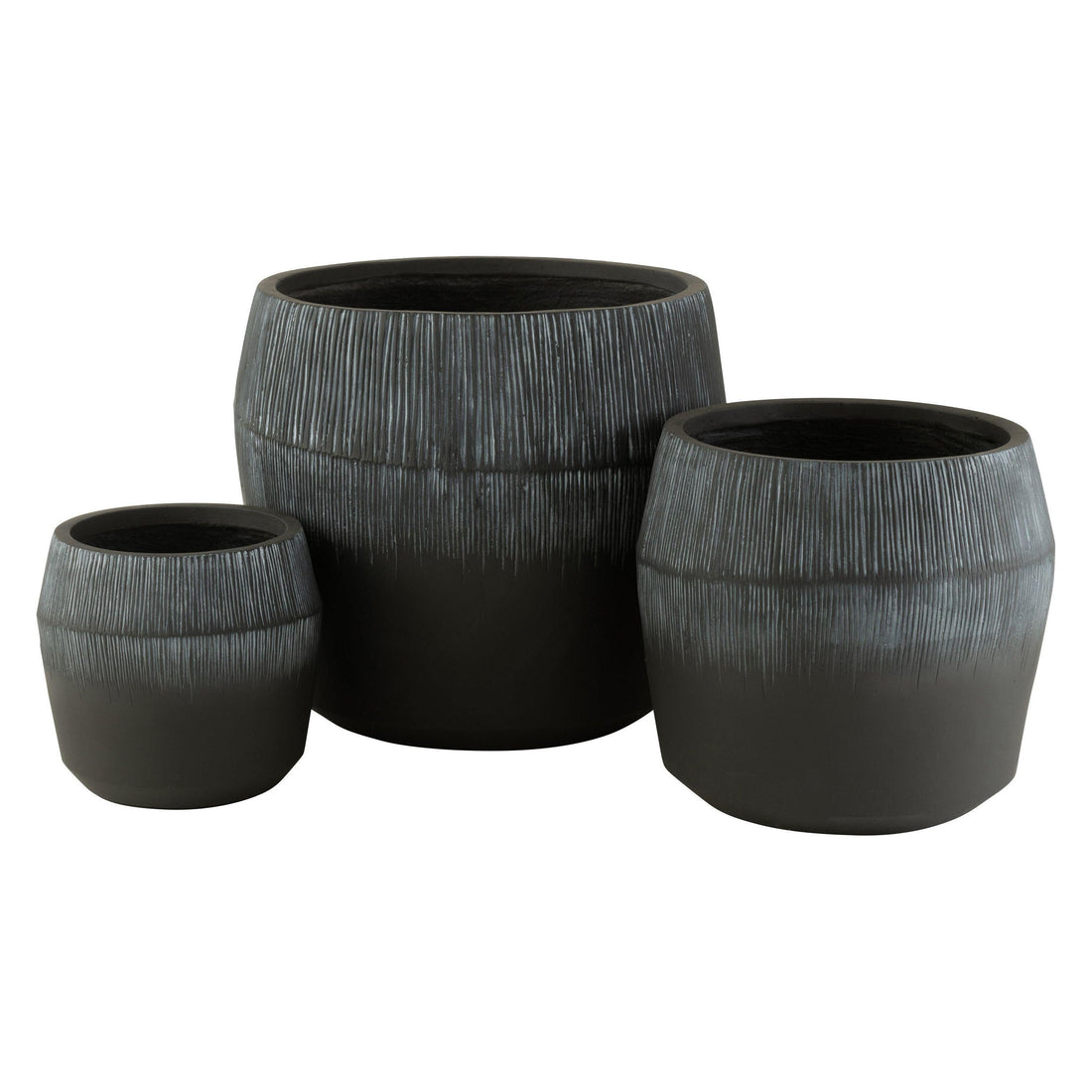 Bloempot Vezelklei Zwart Set van 3 , Pot , J-Line , livinglovely.nl