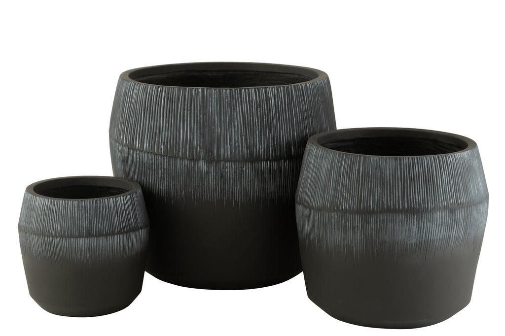 Bloempot Vezelklei Zwart Set van 3 , Pot , J-Line , livinglovely.nl