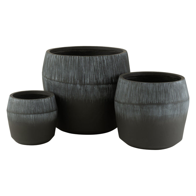 Bloempot Vezelklei Zwart Set van 3 , Vaas/pot/kruik , J-Line , livinglovely.nl