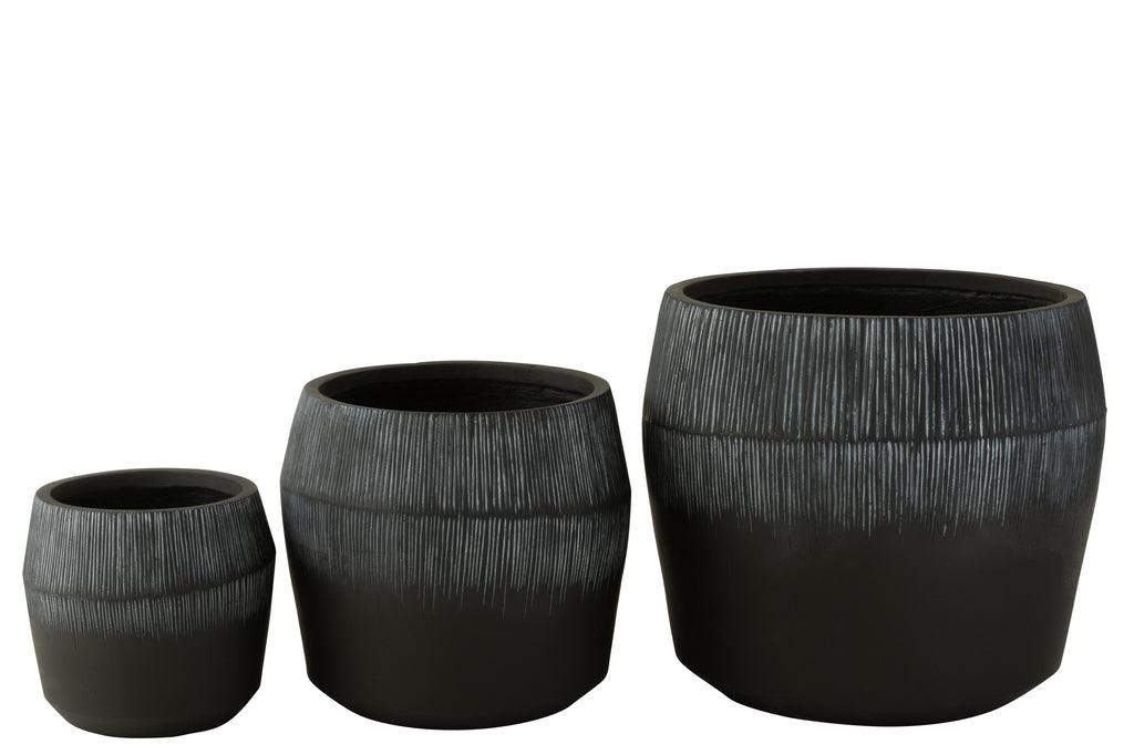 Bloempot Vezelklei Zwart Set van 3 , Vaas/pot/kruik , J-Line , livinglovely.nl