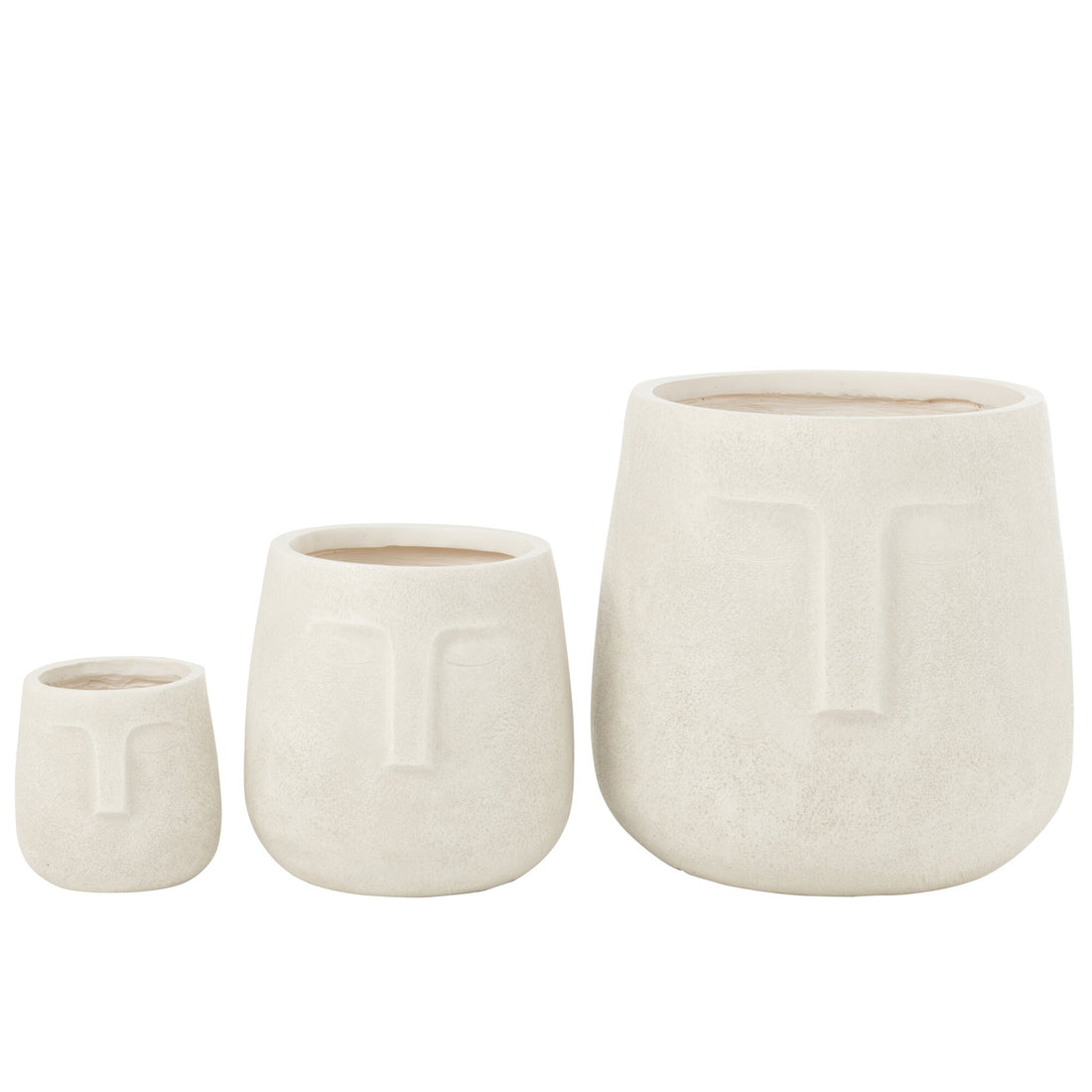 Bloempotten Moai Klei Wit Set van 3 J-Line