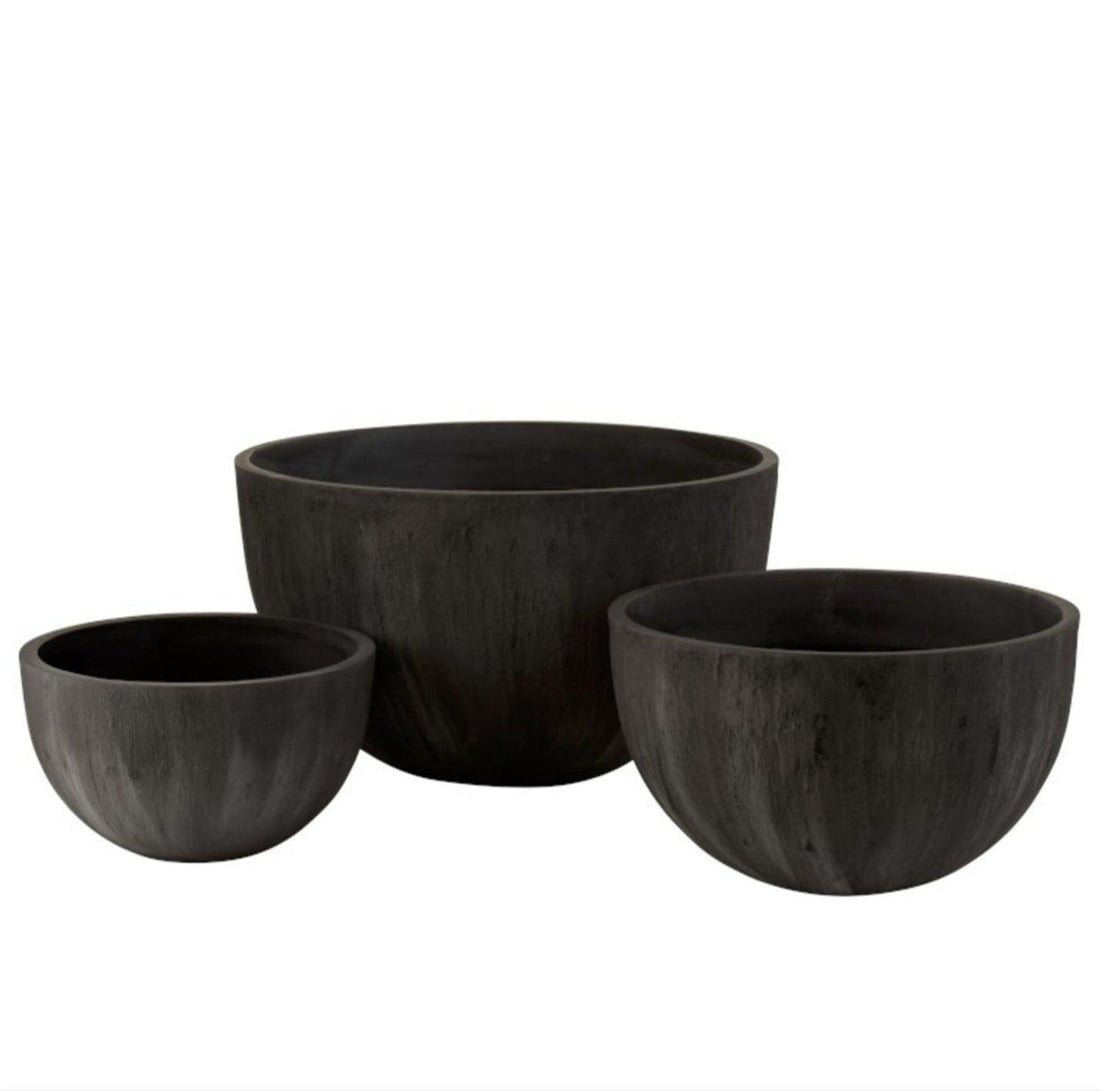 Bloempotten Rond Keramiek Laag Zwart Set van 3 - Pot - J-Line - livinglovely.nl