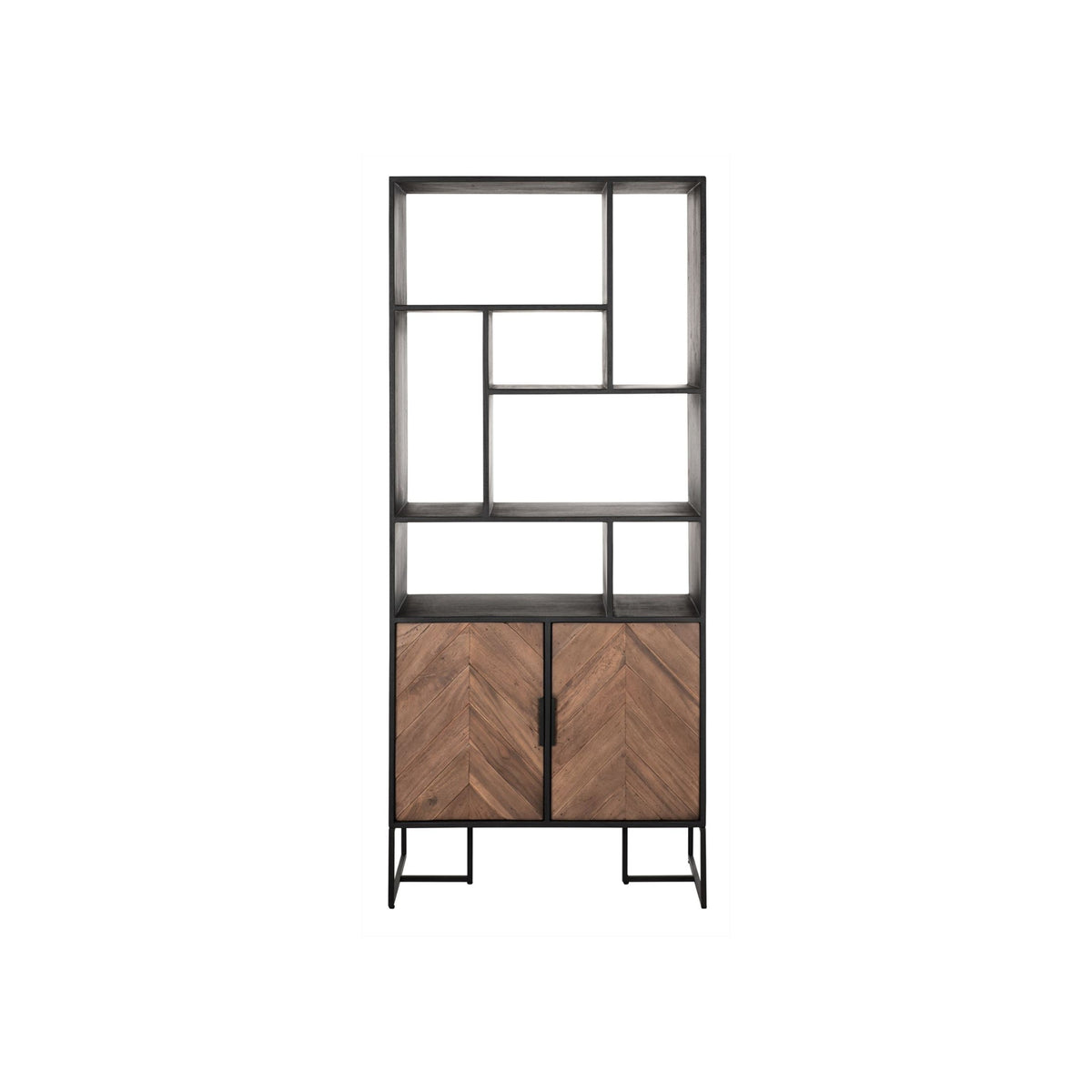 Boekenkast Criss Cross van DTP Home, detail van het visgraatpatroon in het hout