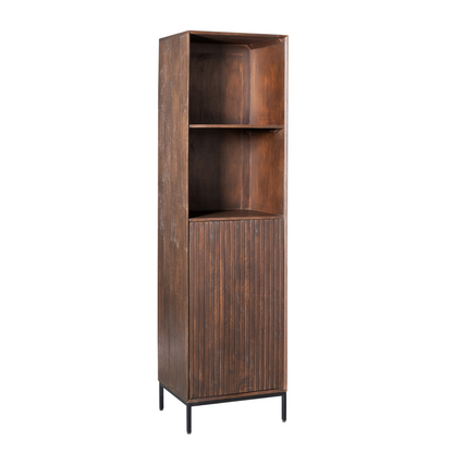 Boekenkast Madison Mangohout Bruin 55cm van Starfurn, zwart gelakt metalen frame onder de kast