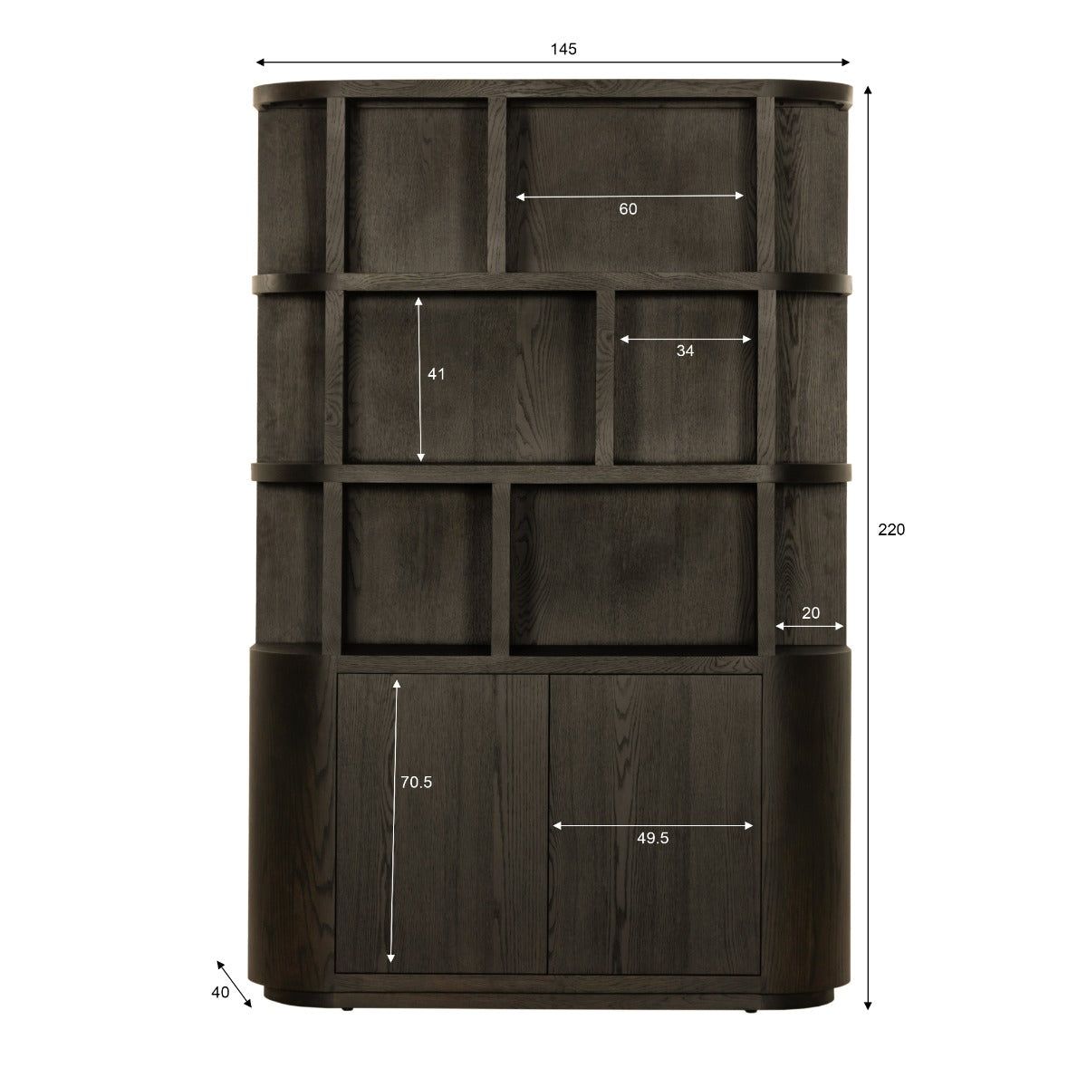 Afmetingen Boekenkast Novero 145cm: L145cm x B40cm x H220cm