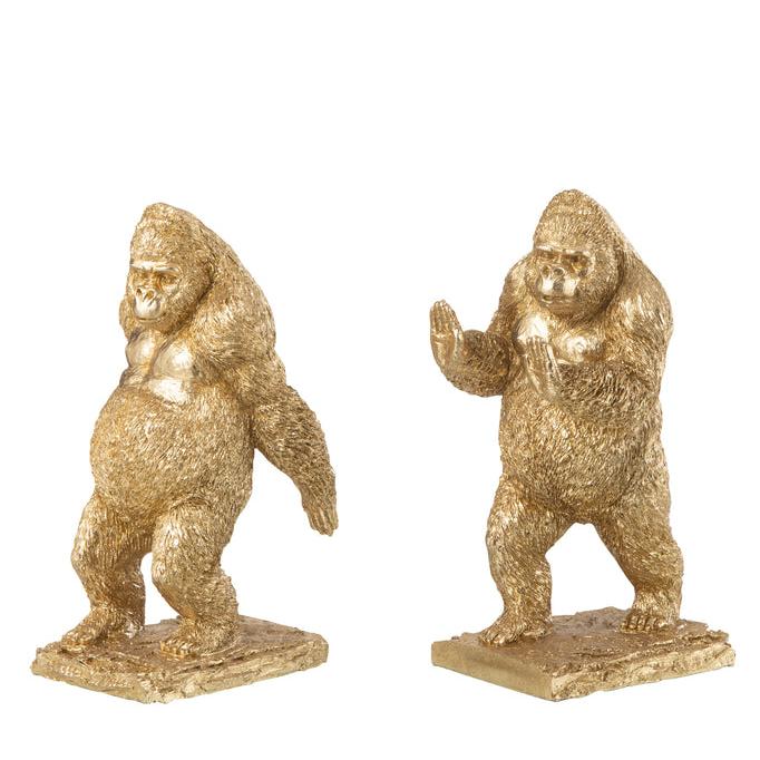 Boekensteun Gorilla Resin Goud Set van 2 - Boekensteun - J-Line - livinglovely.nl