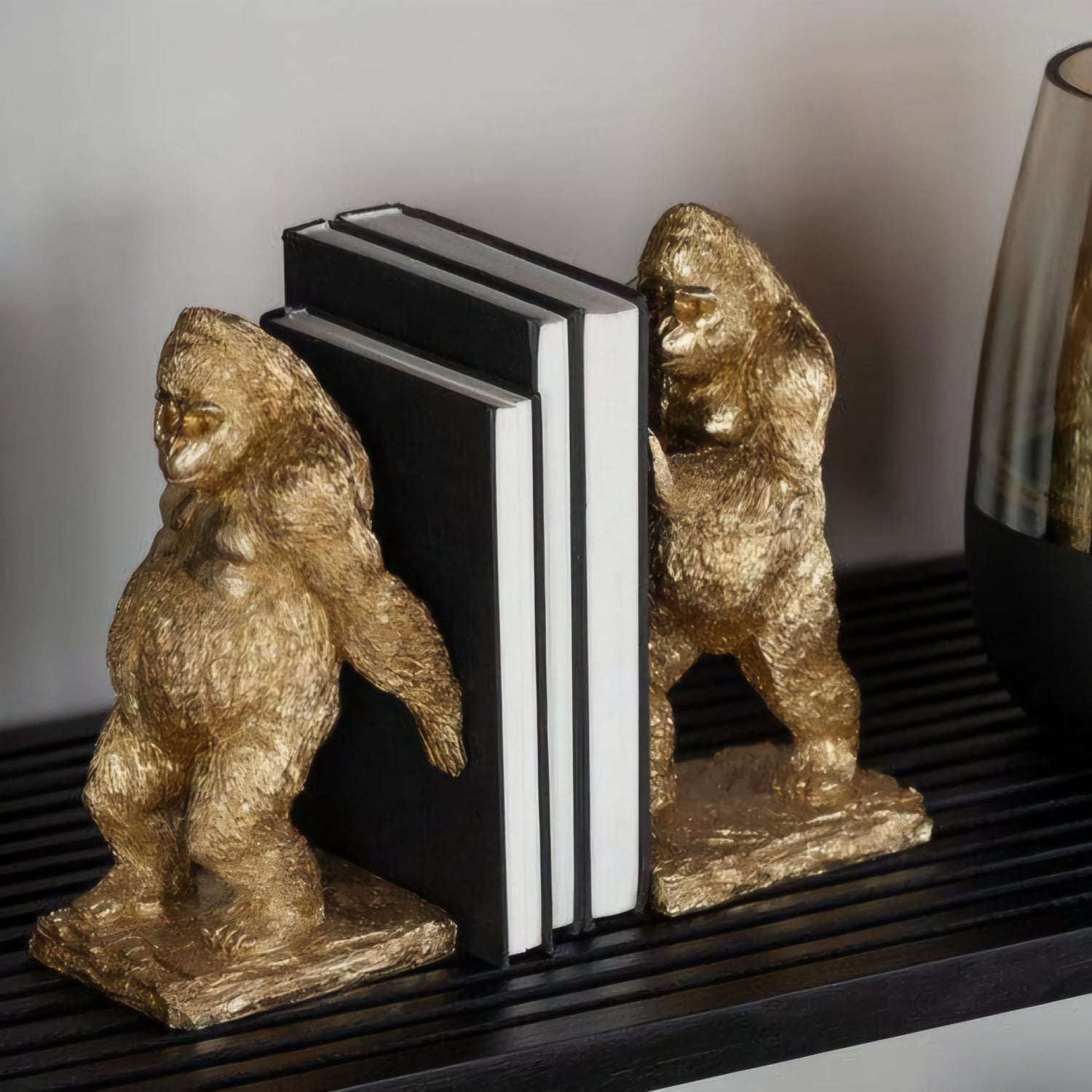Boekensteun Gorilla Resin Goud Set van 2 - Boekensteun - J-Line - livinglovely.nl