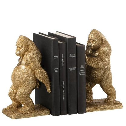 Boekensteun Gorilla Resin Goud Set van 2 - Boekensteun - J-Line - livinglovely.nl