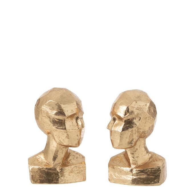 Boekensteun Hoofd Geometrisch Resine Goud Set van 2 - Boekensteun - J-Line - livinglovely.nl