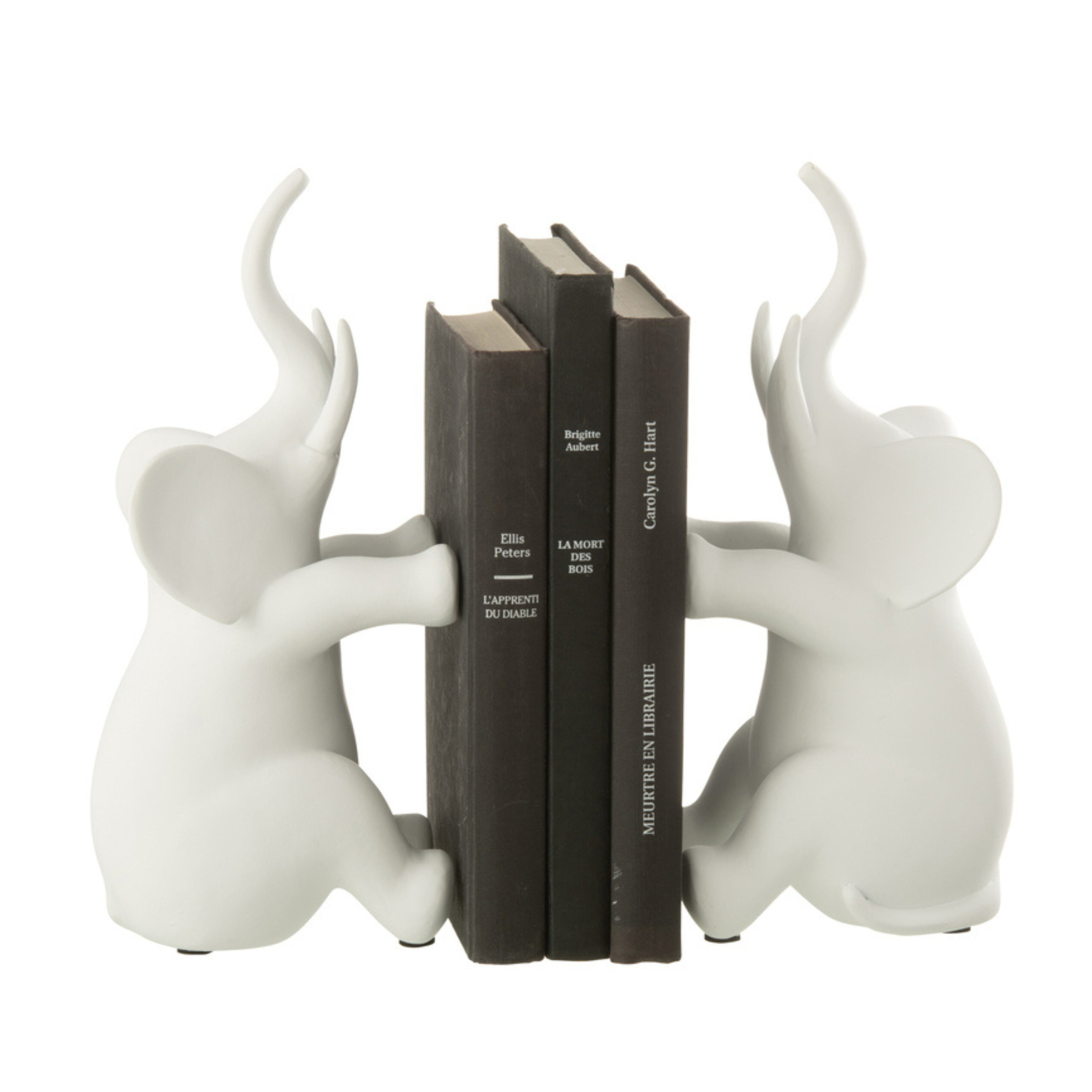 Boekensteun Olifant Zittend Polyresin Wit Set - Boekensteun - J-Line - livinglovely.nl