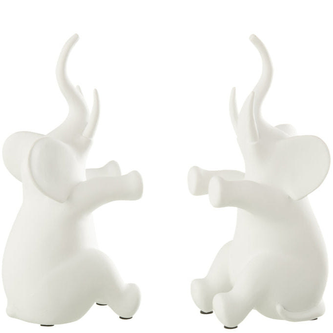 Boekensteun Olifant Zittend Polyresin Wit Set - Boekensteun - J-Line - livinglovely.nl