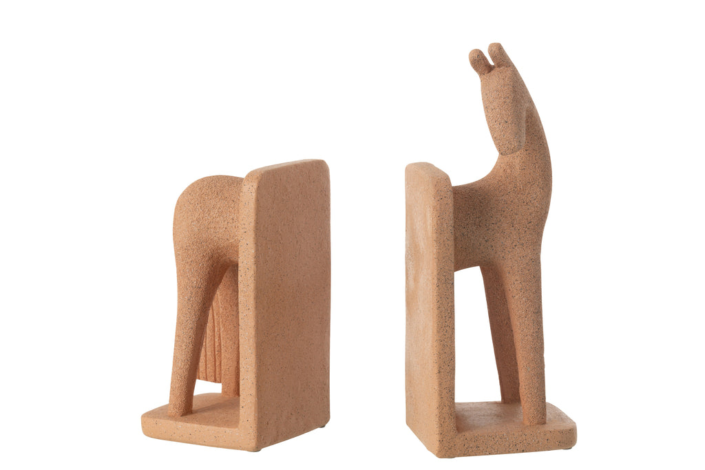 Boekensteun Paard Modern Resine Terra Set - Boekensteun - J-Line - livinglovely.nl