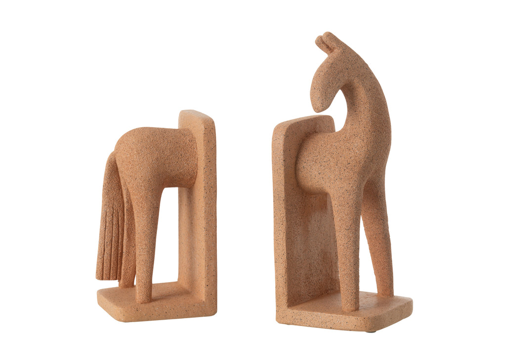 Boekensteun Paard Modern Resine Terra Set - Boekensteun - J-Line - livinglovely.nl