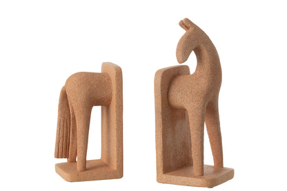 Boekensteun Paard Modern Resine Terra Set - Boekensteun - J-Line - livinglovely.nl