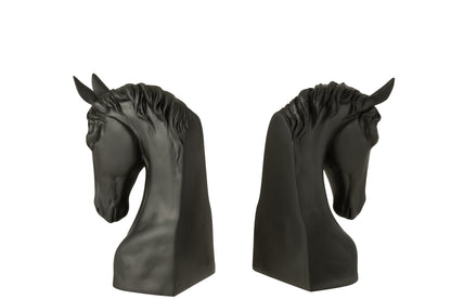 Boekensteun Paard Polyresin Zwart Set van 2 - Boekensteun - J-Line - livinglovely.nl