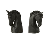 Boekensteun Paard Polyresin Zwart Set van 2 - Boekensteun - J-Line - livinglovely.nl