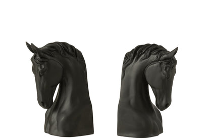 Boekensteun Paard Polyresin Zwart Set van 2 - Boekensteun - J-Line - livinglovely.nl