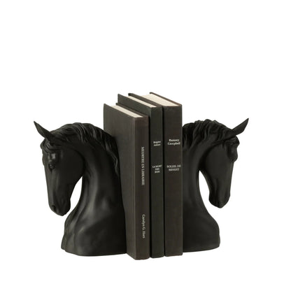 Boekensteun Paard Polyresin Zwart Set van 2 - Boekensteun - J-Line - livinglovely.nl