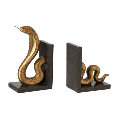 Boekensteun Slang Polyresin Goud/Zwart Set van 2 J-Line