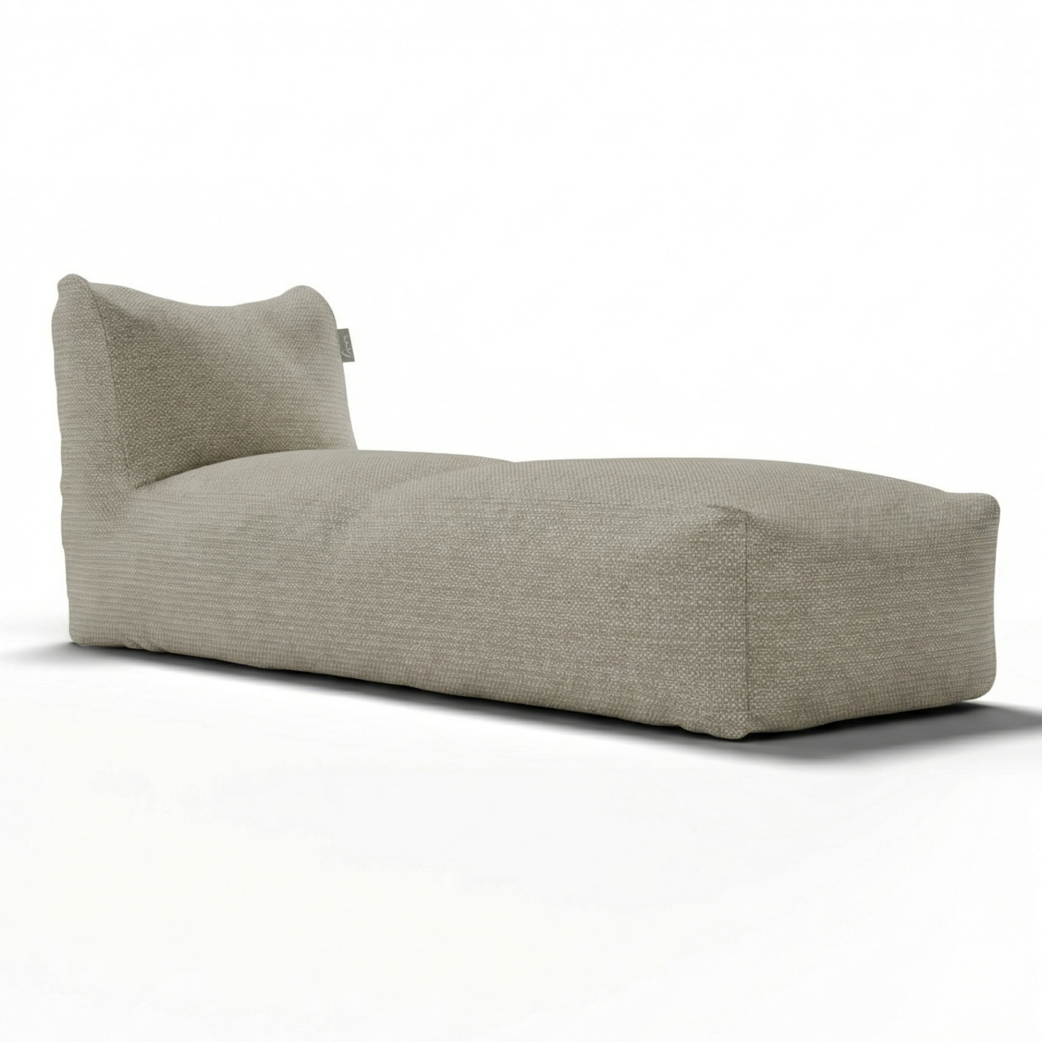 Boho Extra Long Chair Taupe van Laui Lounge, extra diepe loungestoel van geweven taupe buitenstof