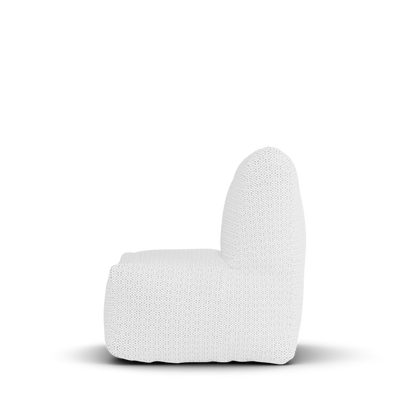 Witte Boho kinderstoel van Laui Lounge van opzij, met rughoogte van 50 centimeter