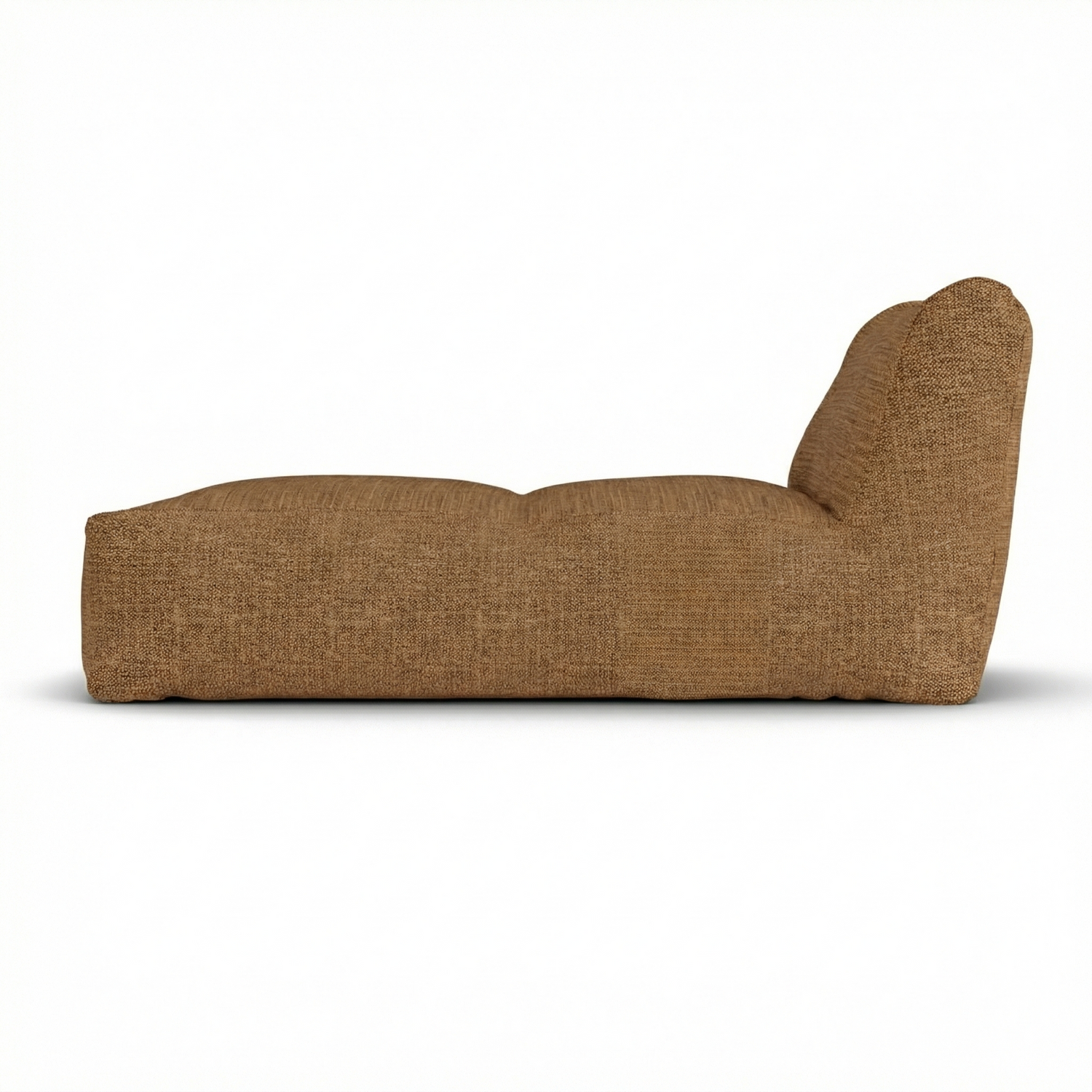 Boho loungestoel in terra van opzij, met zichtbare diepte van 150 centimeter