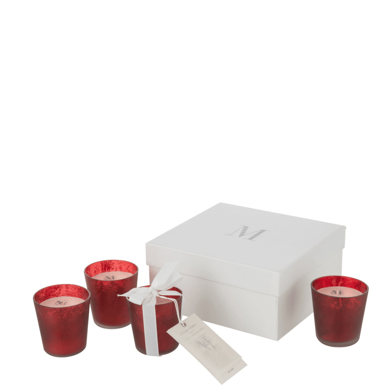 Box 4 Geurkaars Deluxe Glas Rood 21uur - Geurkaars - J-Line - livinglovely.nl