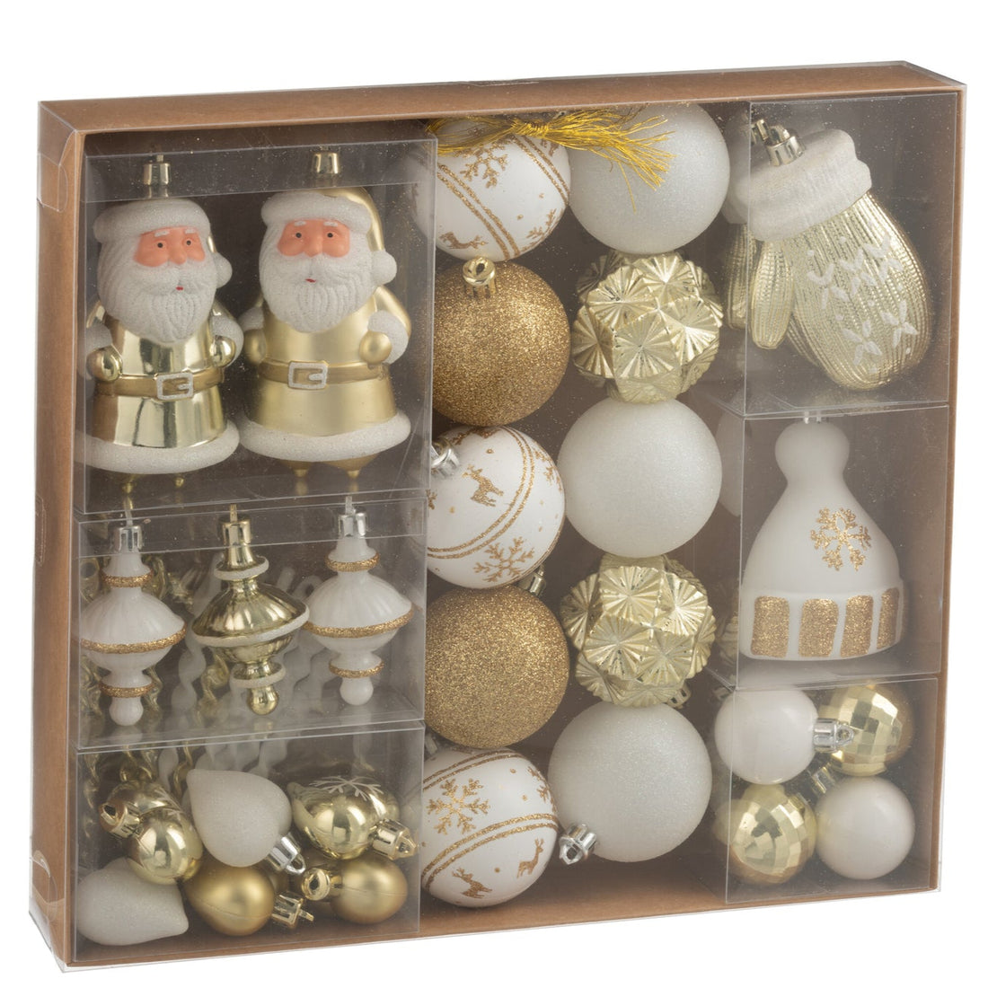 Box Of 45 Christmas Bauble Plastic White/Gold Colored - - J-Line - livinglovely.nl