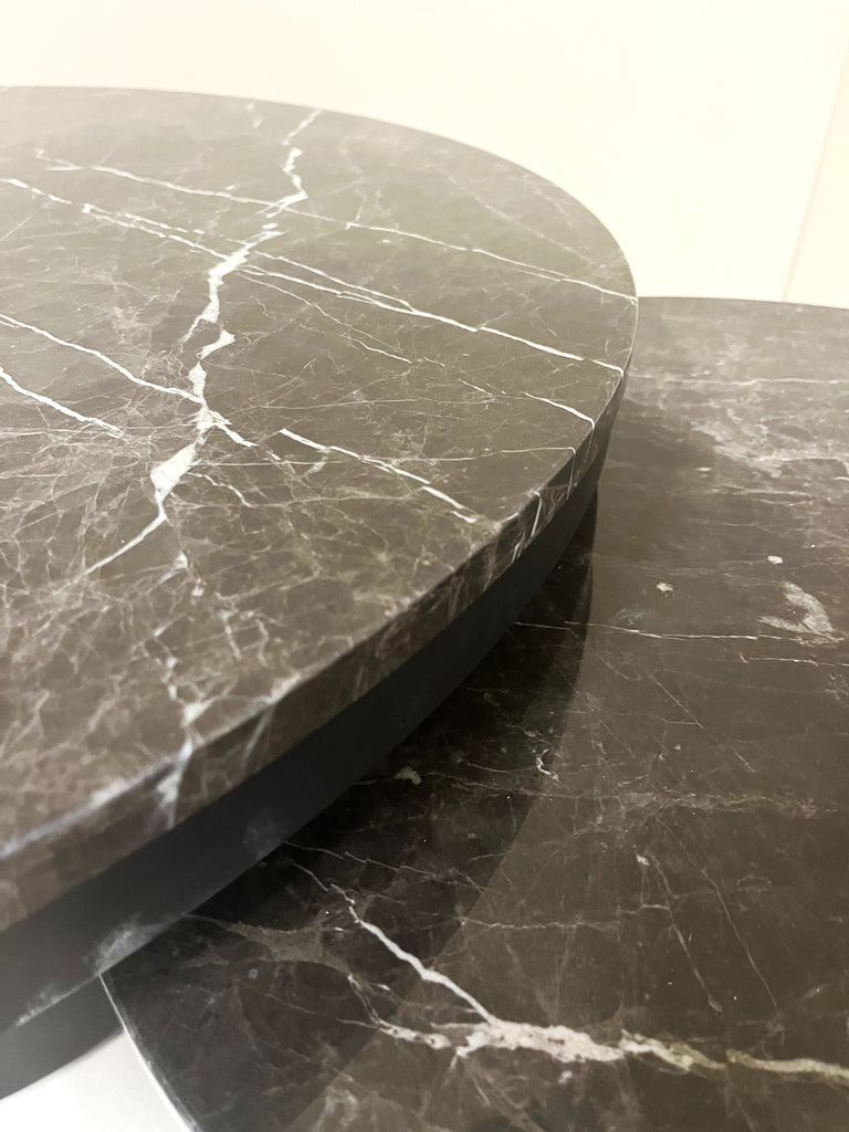 Bregt coffeetable high brown marble dark grey base - Salontafel - PTMD - livinglovely.nl