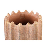 Brigett Copper Cement Pot Ribbed Round High L van PTMD, bovenaanzicht van de ronde cementpot op witte achtergrond