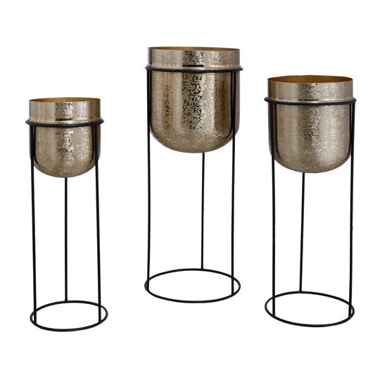 PTMD Brush Gold Alu Sheet Round Pot in Iron Frame Set van 3