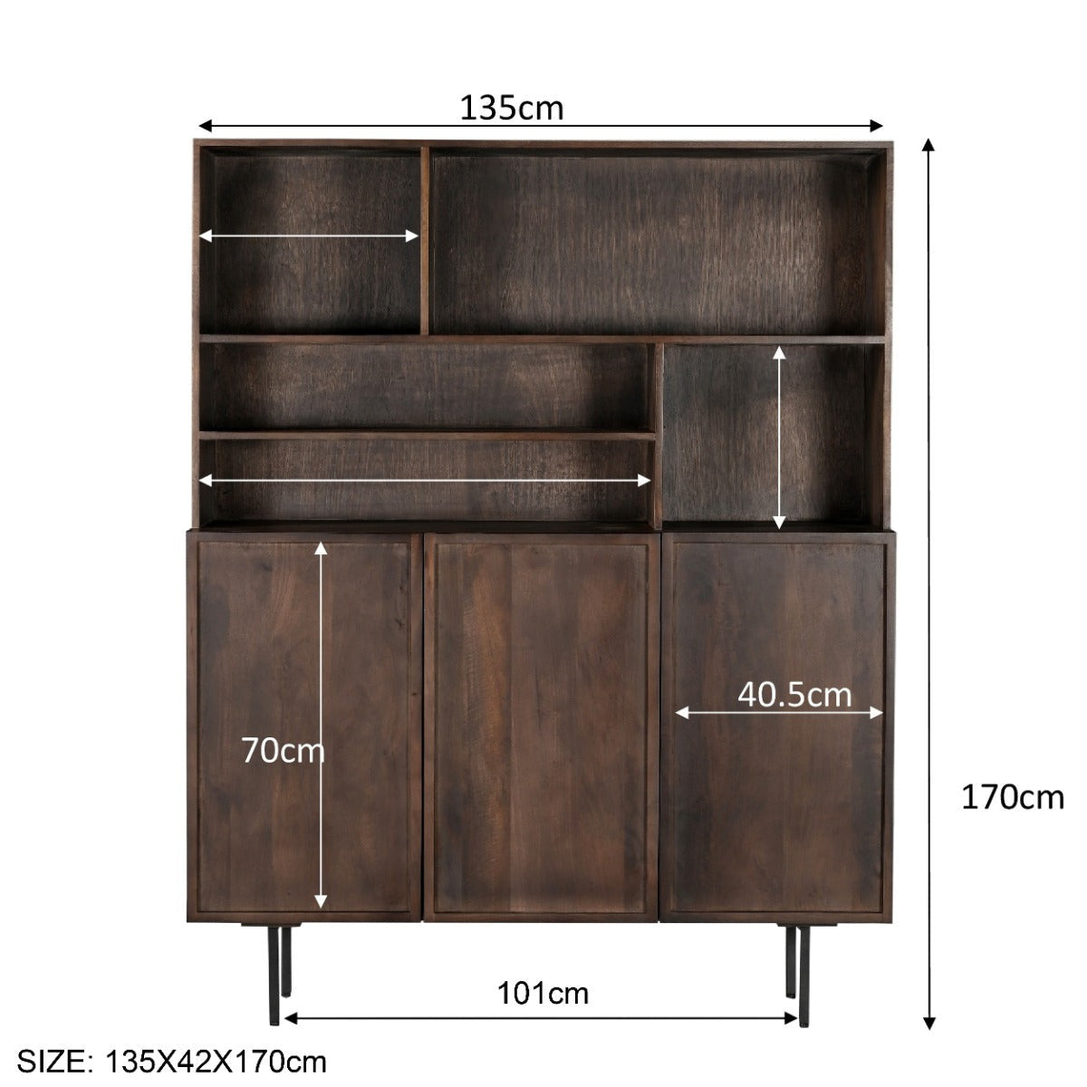 Livingfurn Elan buffetkast 135cm, afmetingen L135cm x B45cm x H170cm