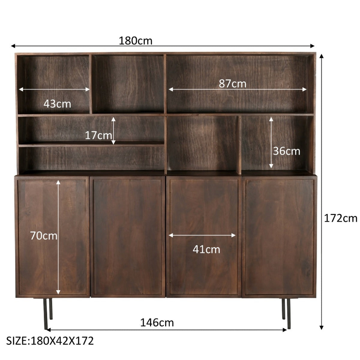 Livingfurn Elan buffetkast 180cm, afmetingen L180cm x B45cm x H172cm