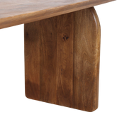 Bullnose eettafel van Raw Materials, detail van de mangohouten nerf op het tafelblad