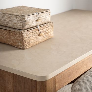 Detailfoto van het mortex werkblad van het Bureau Bliss Mortex van DTP Home