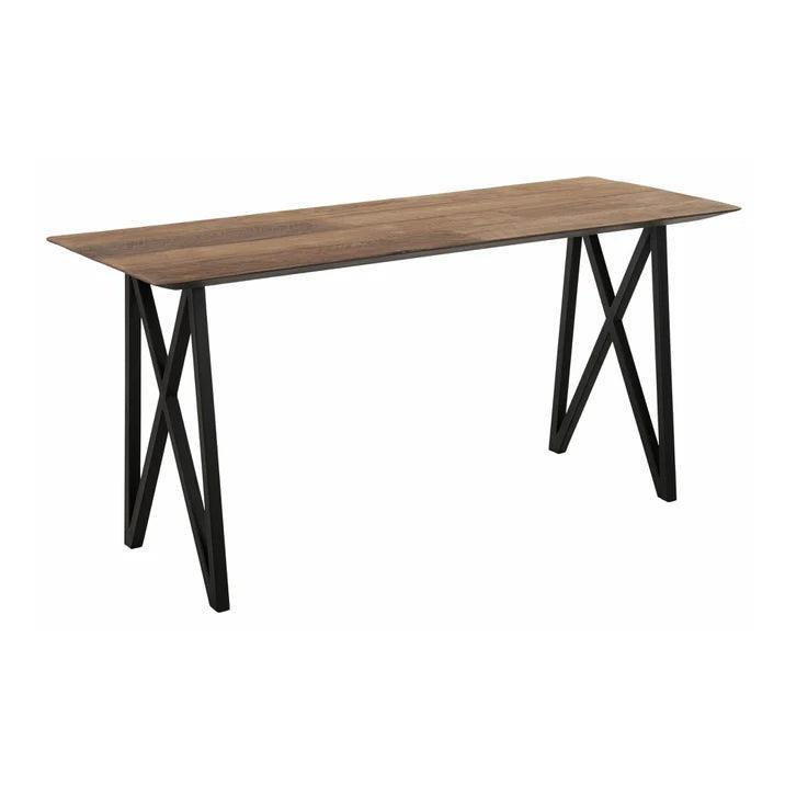 Houten bureau 160cm met zwart stalen onderstel vooraanzicht