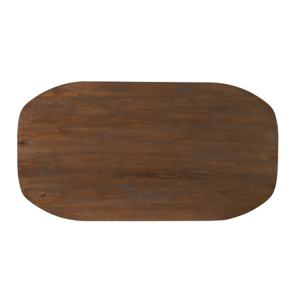Bureau Maré 150 cm van Starfurn vanuit een andere hoek, warm bruin mangohout
