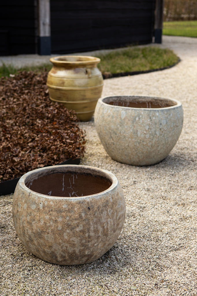 Caedyn Green Round Ceramic Pot Rough Finish S Set van 2 PTMD - Pot - PTMD - livinglovely.nl