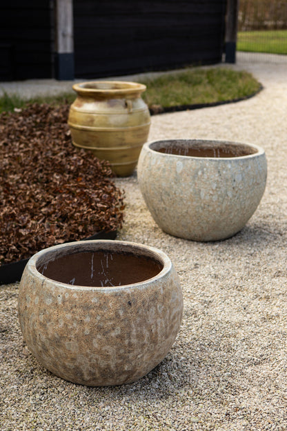 Caedyn Green Round Ceramic Pot Rough Finish S Set van 2 PTMD - Pot - PTMD - livinglovely.nl