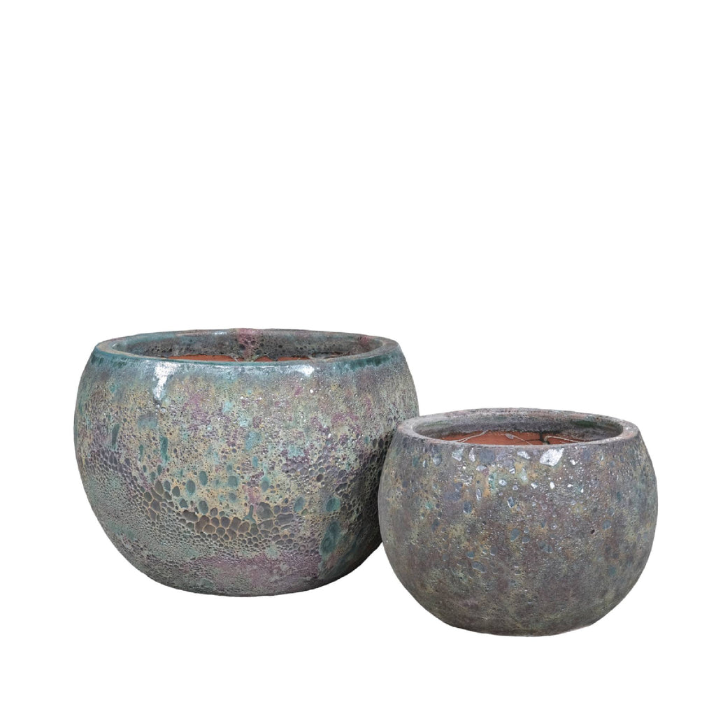 Caedyn Green Round Ceramic Pot Rough Finish S Set van 2 PTMD - Pot - PTMD - livinglovely.nl