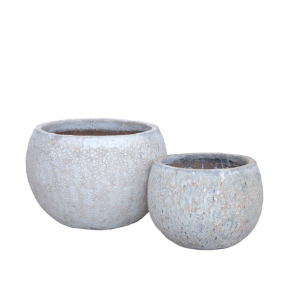 Caedyn White Round Ceramic Pot Rough Finish L Set van 2 PTMD - Pot - PTMD - livinglovely.nl