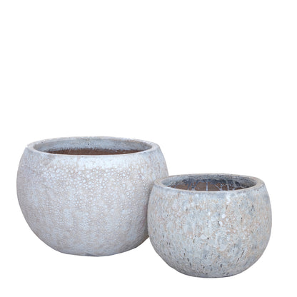 Caedyn White Round Ceramic Pot Rough Finish S Set van 2 PTMD - Pot - PTMD - livinglovely.nl