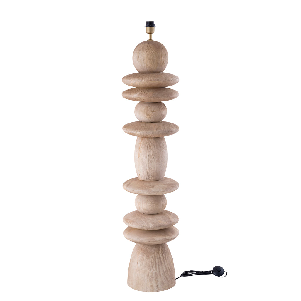 Callain Natural mango wood floor lamp base round - - PTMD - livinglovely.nl