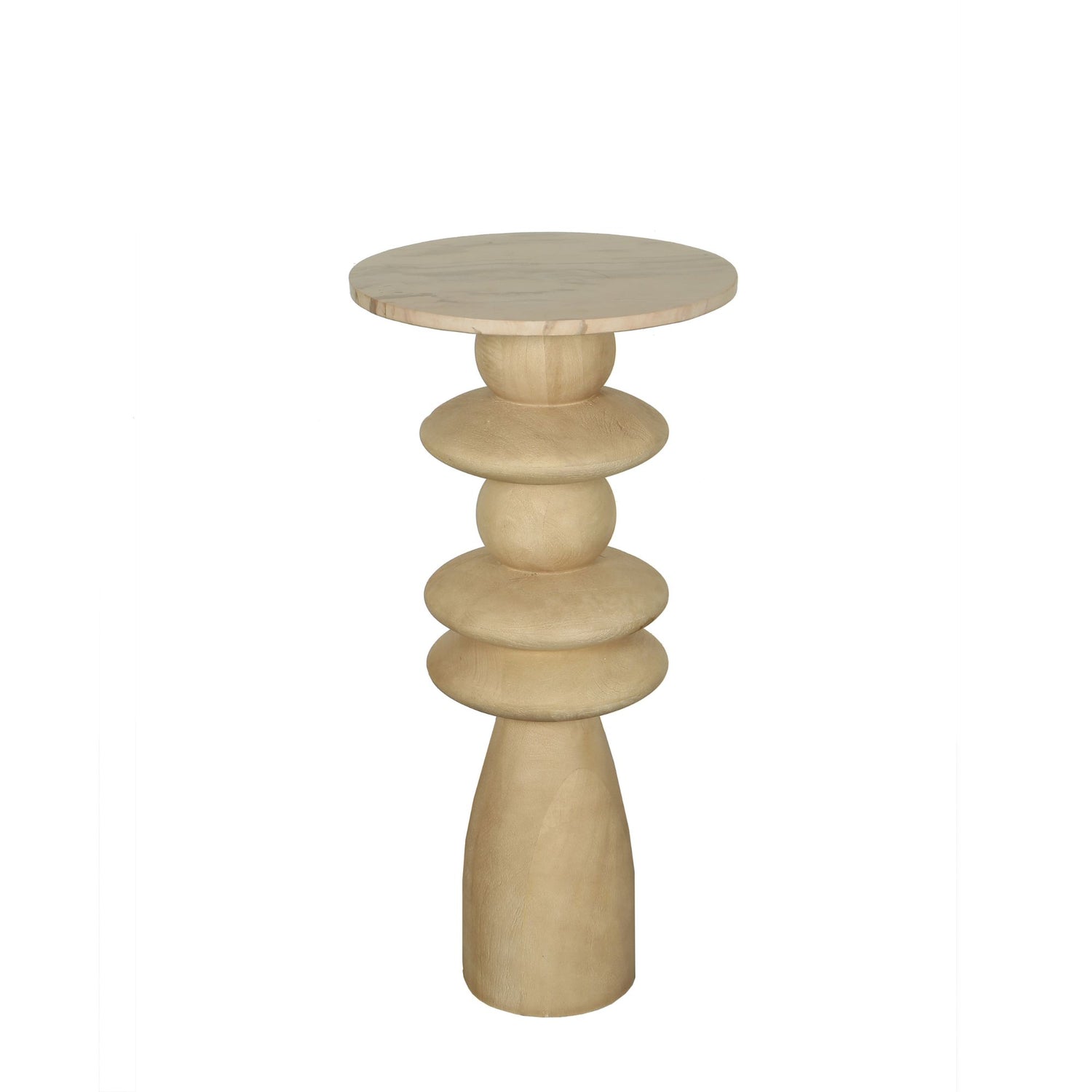 Callain Natural Mango Wood Side Table Marble Rnd L - - PTMD - livinglovely.nl