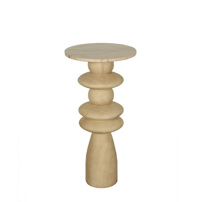 Callain Natural Mango Wood Side Table Marble Rnd L - - PTMD - livinglovely.nl