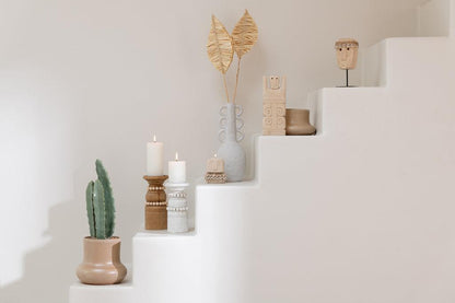 Candle Holder Pila Pinewood/Metal Natural Large - Kandelaar - J-Line - livinglovely.nl
