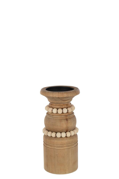 Candle Holder Pila Pinewood/Metal Natural Large - Kandelaar - J-Line - livinglovely.nl