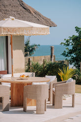 Canvas Parasol Fringe - Crème 250cm - Handgeknoopte parasol - Todo Bien - livinglovely.nl