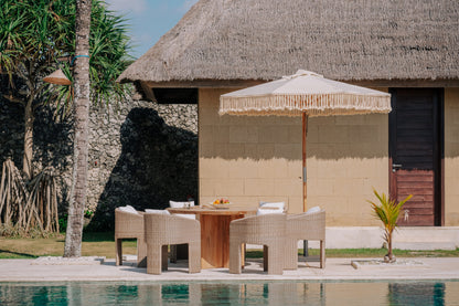 Canvas Parasol Fringe - Crème 250cm - Handgeknoopte parasol - Todo Bien - livinglovely.nl